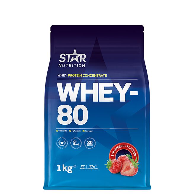 Whey-80, 1 kg, Jordbær - MyStuff.no